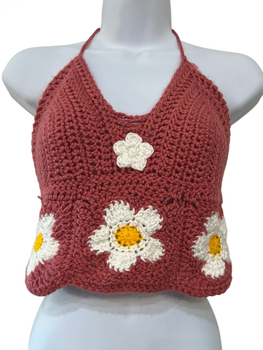 Handmade Crochet Daisy Halter Crop Top Boho Cottagecore Festival Top